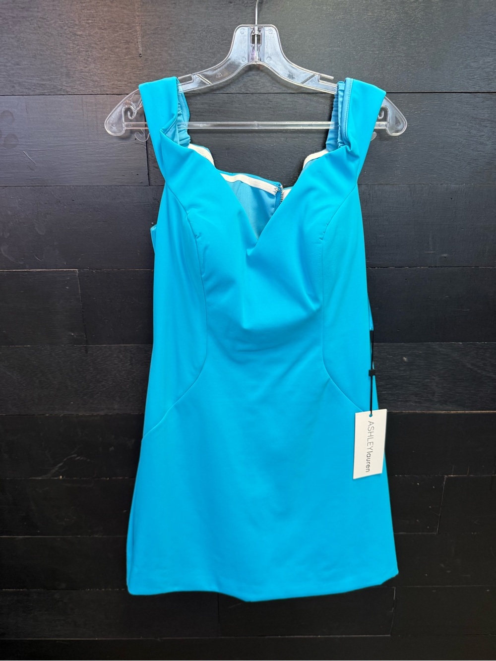 Off-Shoulder Turquoise Mini Dress - Picture 2 of 5